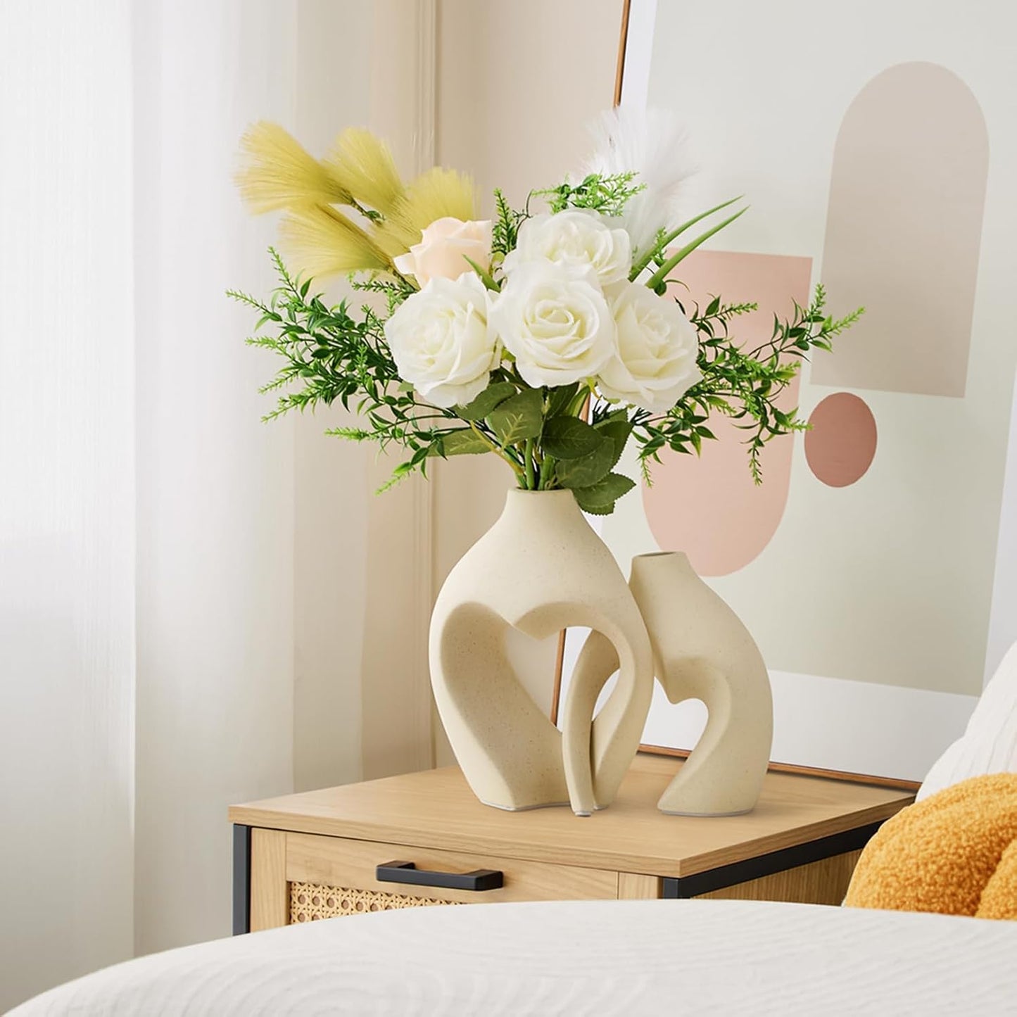 White Decorative Vases, Set of Heart Shaped Ceramic Vases, Heart Shaped Vases, Simple Decorative Vase for Table Centerpiece, Wedding, Living Room, Office or Home