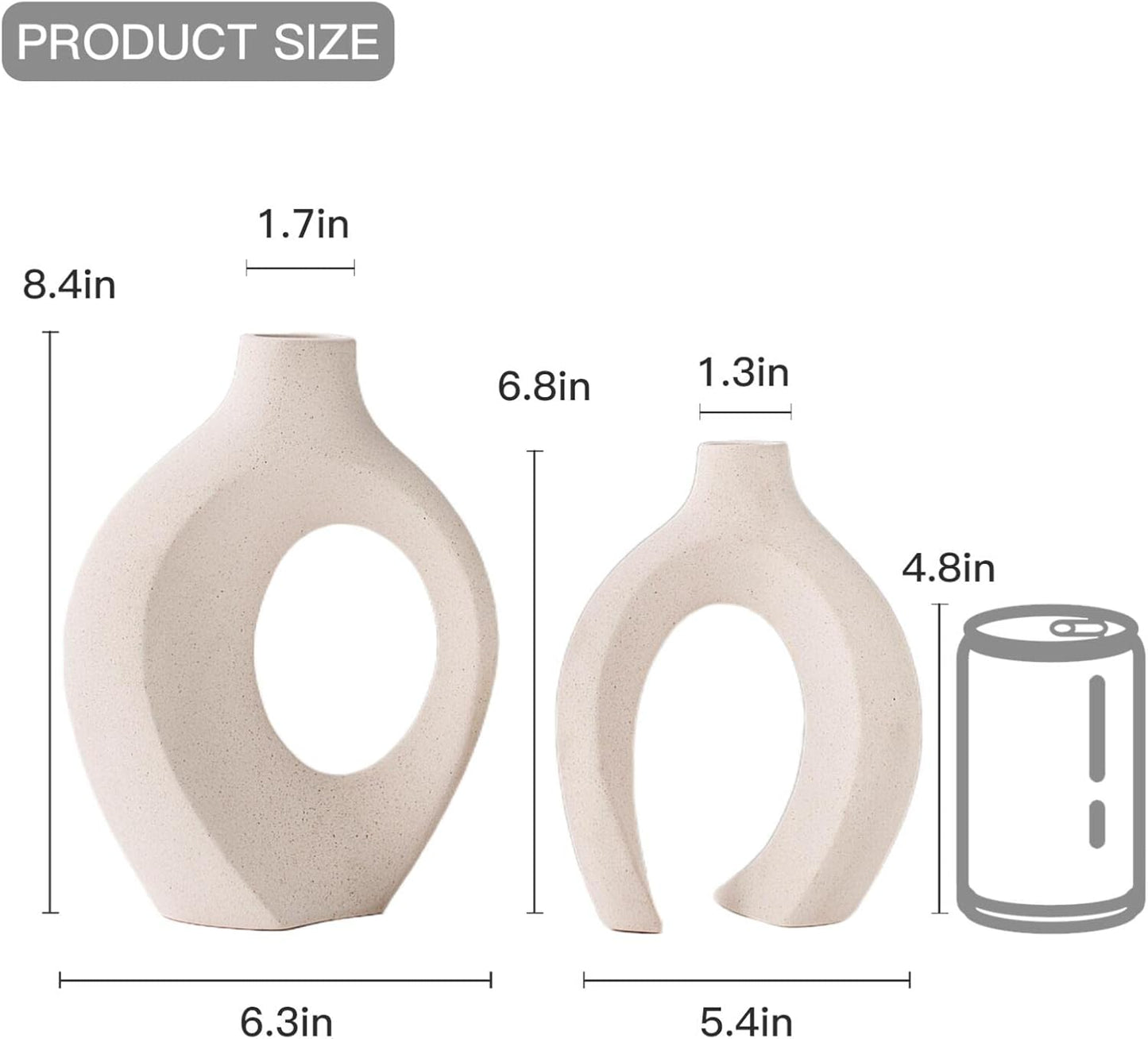 Set of 2 Ivory White Hollow Ceramic Vases, Modern Round Vase for Bookshelf Decor Scandinavian Minimalist Style, Vases for Modern Home Living Room and Coffee Table Entryway