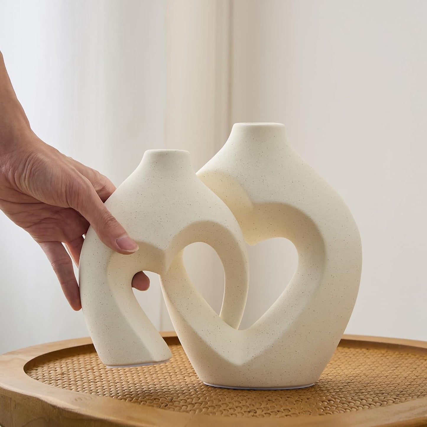 White Decorative Vases, Set of Heart Shaped Ceramic Vases, Heart Shaped Vases, Simple Decorative Vase for Table Centerpiece, Wedding, Living Room, Office or Home