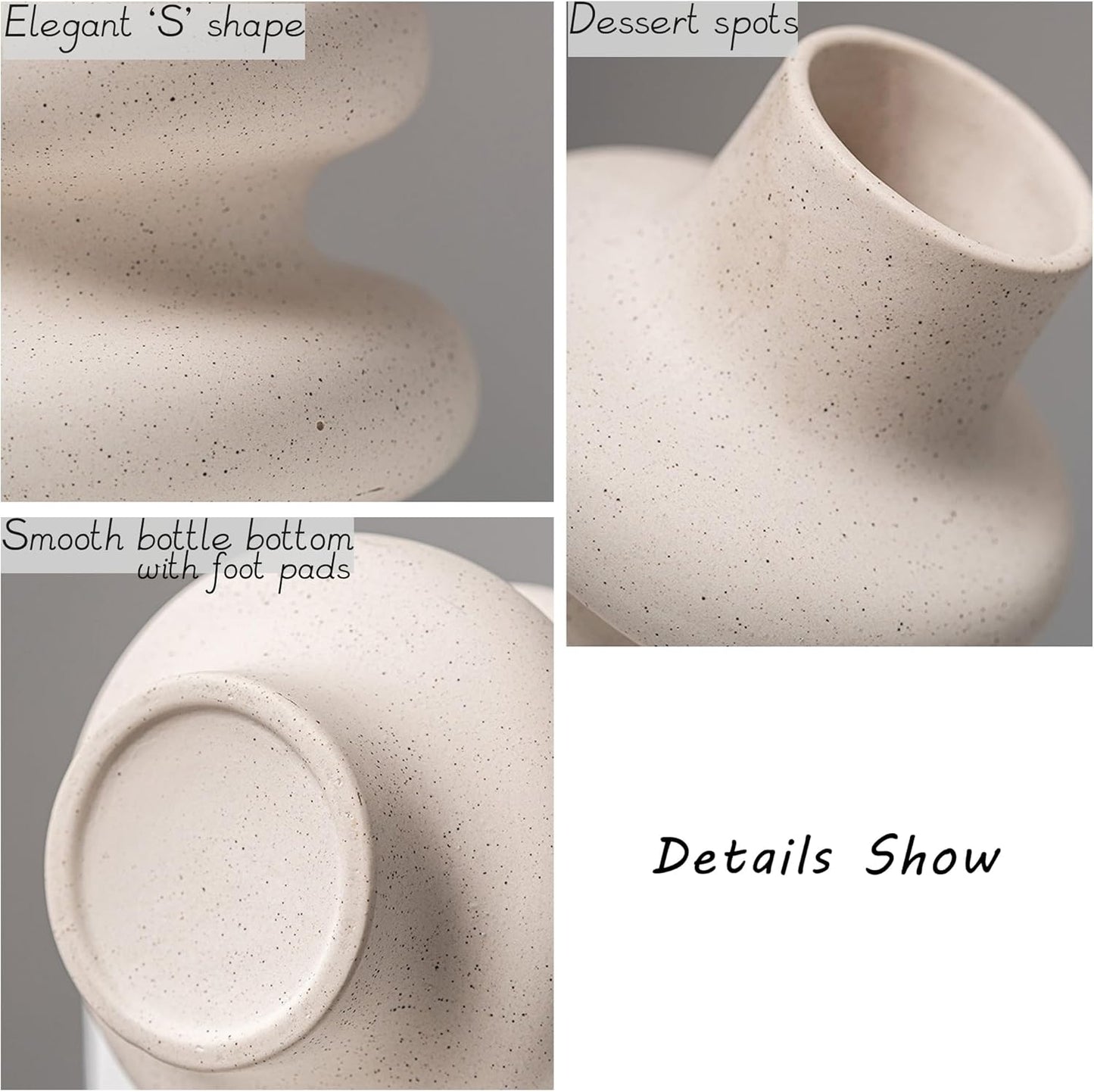 2-Piece Ceramic Vases Set, Modern Home Decor, Ivory White Round Vases, Modern Dried Flower Vases, Boho Home Decor for Wedding Centerpieces, Dinner Tables, Living Room, Office, Bedroom