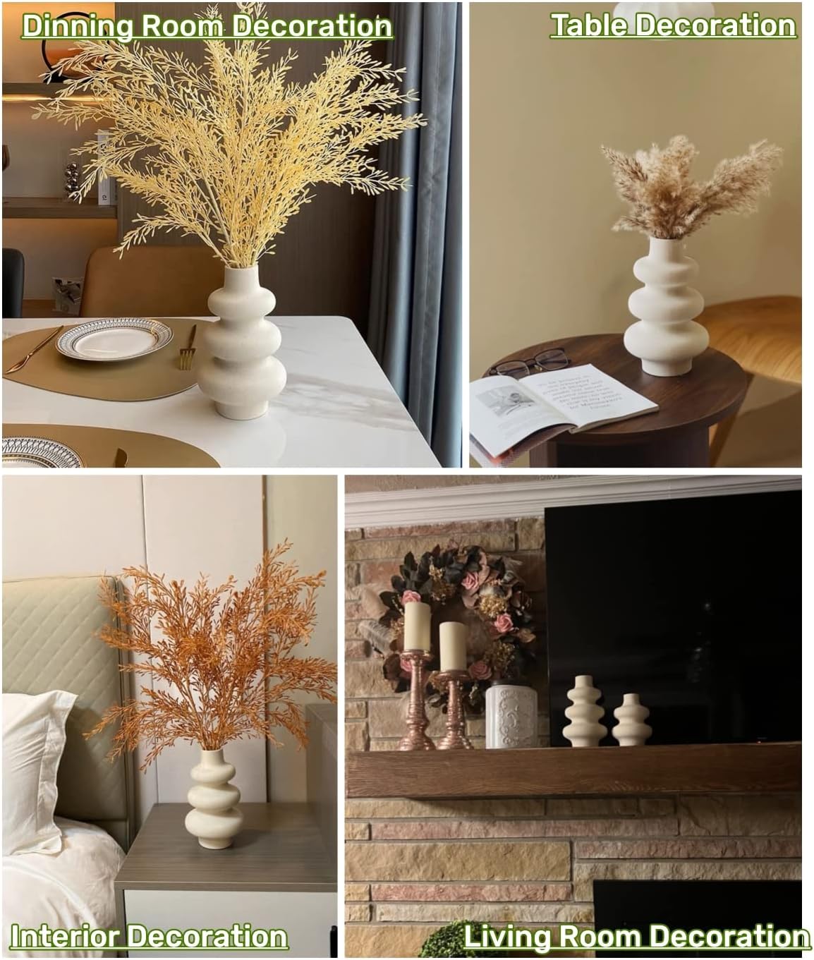 2-Piece Ceramic Vases Set, Modern Home Decor, Ivory White Round Vases, Modern Dried Flower Vases, Boho Home Decor for Wedding Centerpieces, Dinner Tables, Living Room, Office, Bedroom