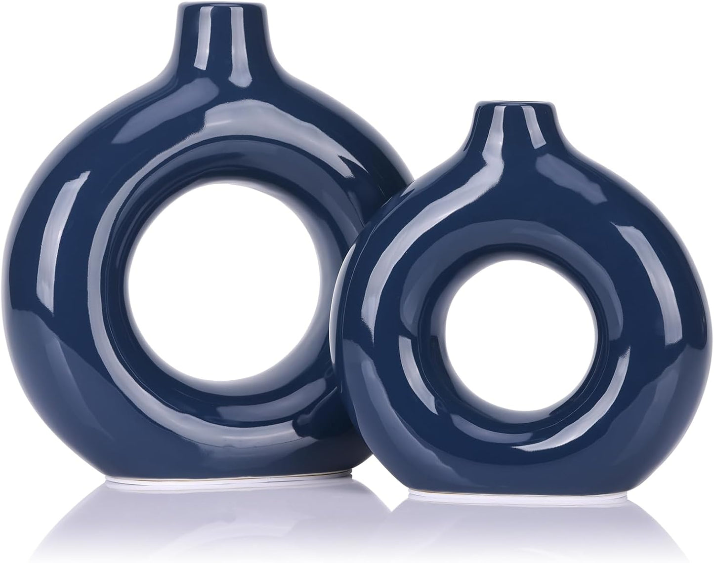 Ceramic Vases for Home Decor, Dark Blue Pampas Grass Vase, Donut Shaped Vase, Modern Dining Table Centerpiece