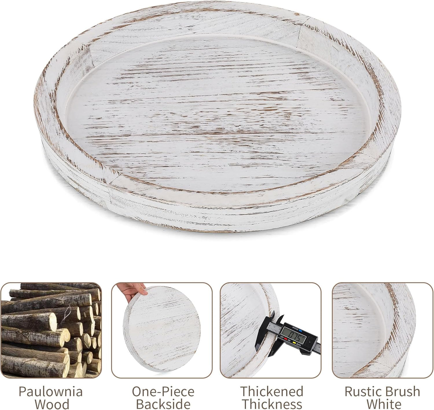 Candle Dish Holder Tray: Decorative Round Wooden Candle Dish, Small Farmhouse Table Centerpiece, Rustic White Wooden Tealight Tray for Christmas, Weddings, Halloween Parties, Home Decor