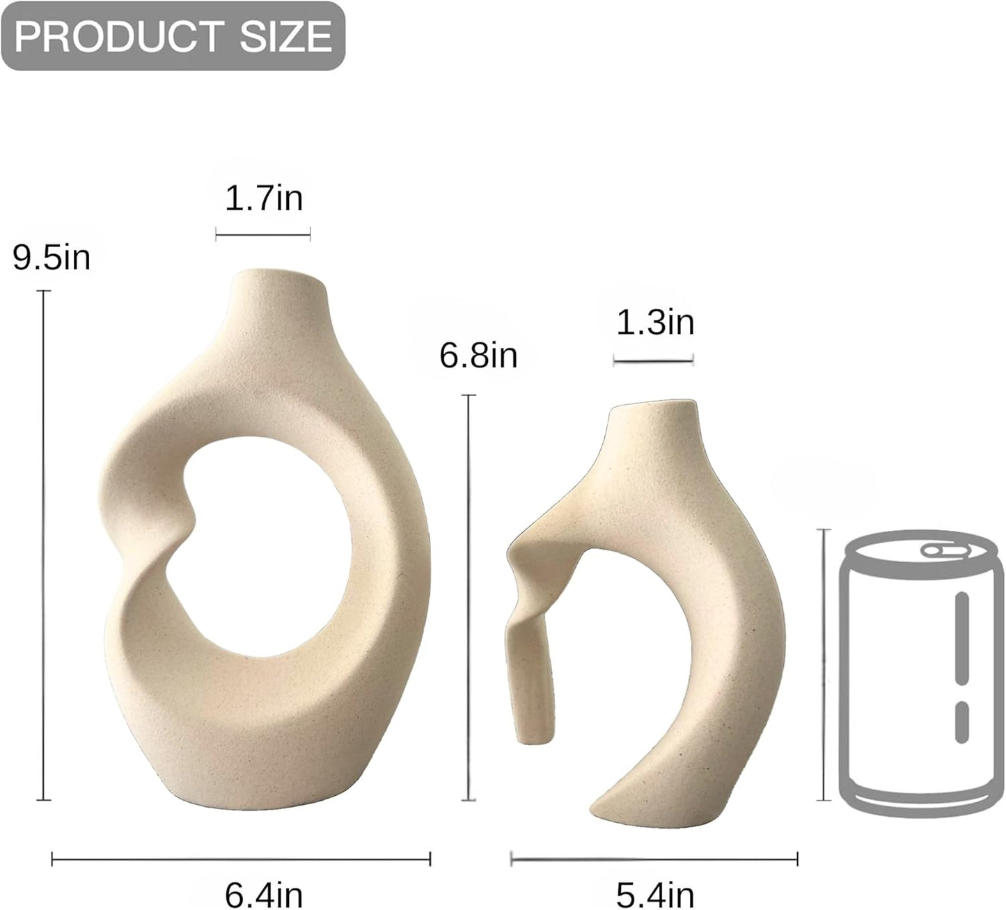 2-Piece Ceramic Vases Set - Donut Shape Hollow Flower Vase for Home Decor, Modern Nordic Boho Style Vases for Coffee Table Decor, Bookshelf Decor, Living Room, Entryway, Office Display (Cream White)
