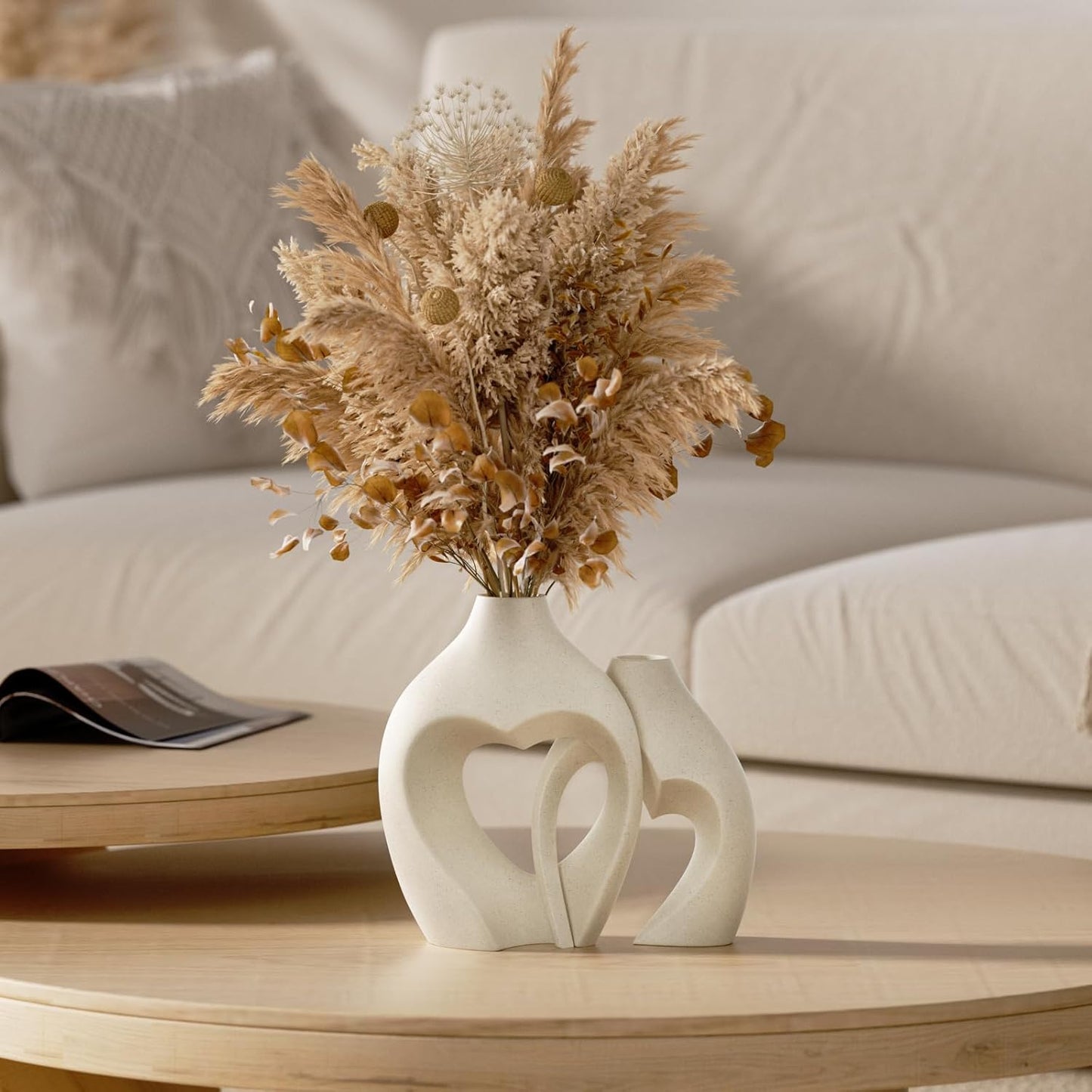 White Decorative Vases, Set of Heart Shaped Ceramic Vases, Heart Shaped Vases, Simple Decorative Vase for Table Centerpiece, Wedding, Living Room, Office or Home